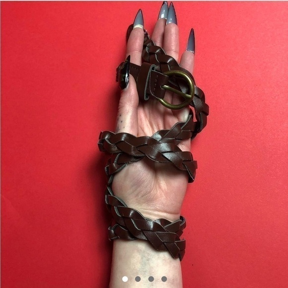 Accessories - Braided brown leather belt with gold 
buckle 🤎💛​​​​​​​​​​​​​​​​​​​​​​​